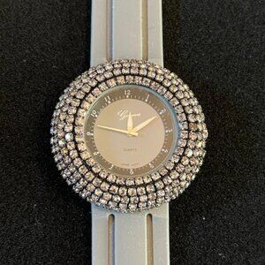 GENEVA | Gray Silicone Band wristwatch Gray Dial Crystal accents